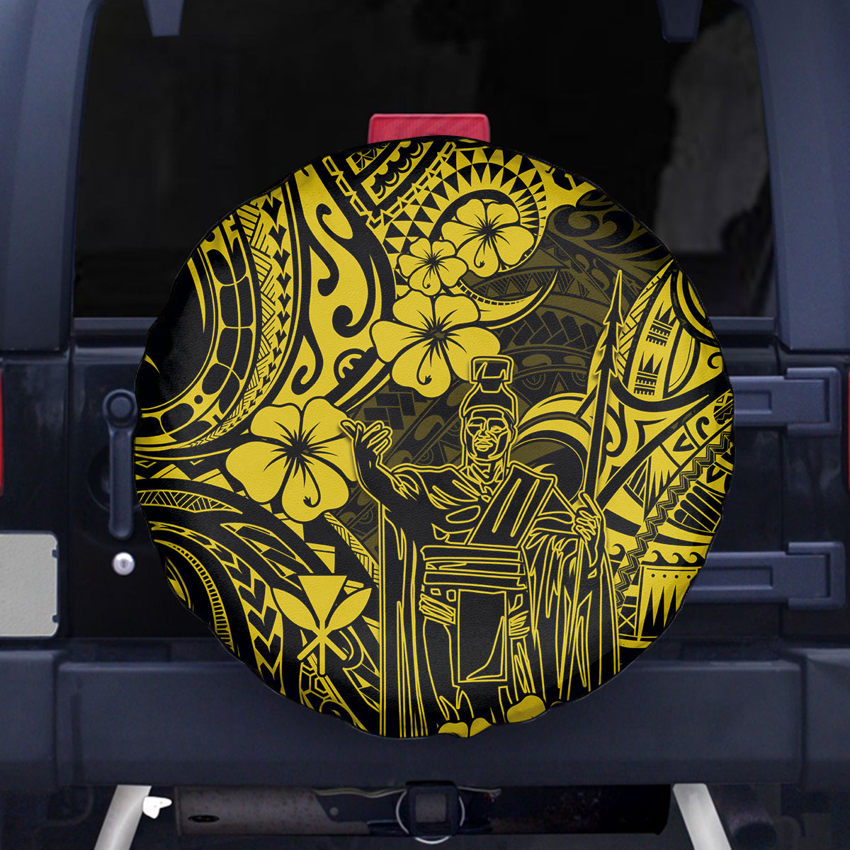Hawaii King Kamehameha Spare Tire Cover Polynesian Pattern Yellow Version - Wonder Print Shop
