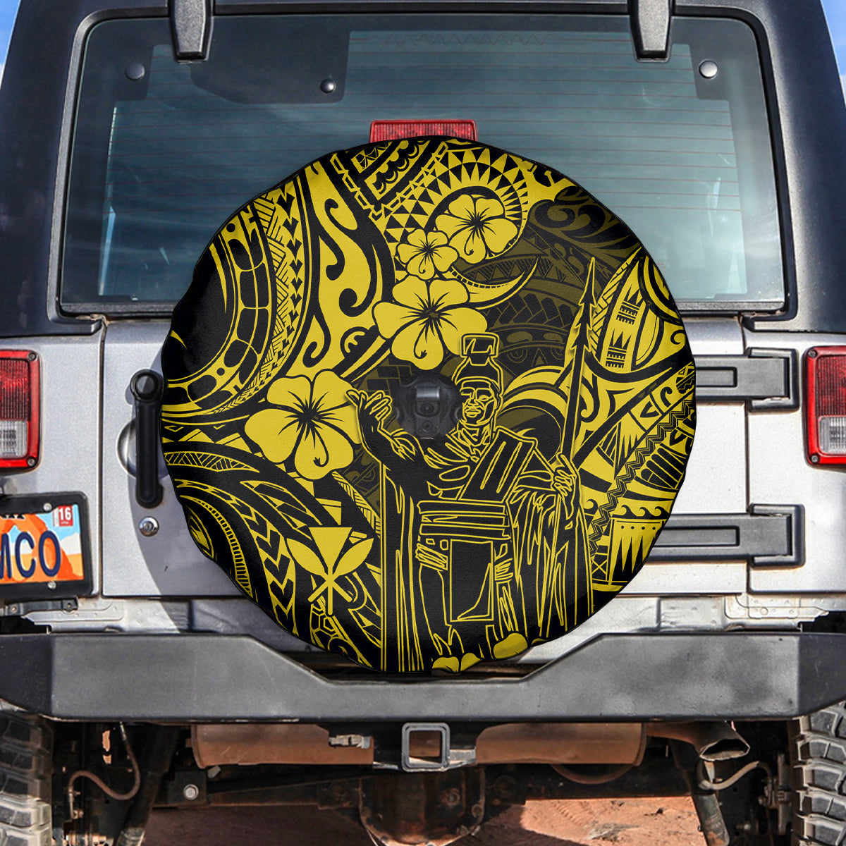 Hawaii King Kamehameha Spare Tire Cover Polynesian Pattern Yellow Version - Wonder Print Shop