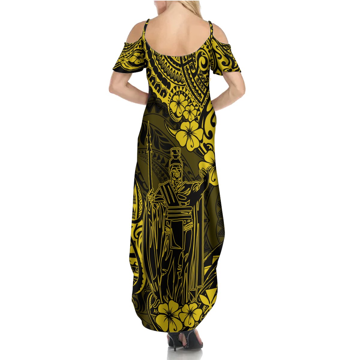 Hawaii King Kamehameha Summer Maxi Dress Polynesian Pattern Yellow Version - Wonder Print Shop
