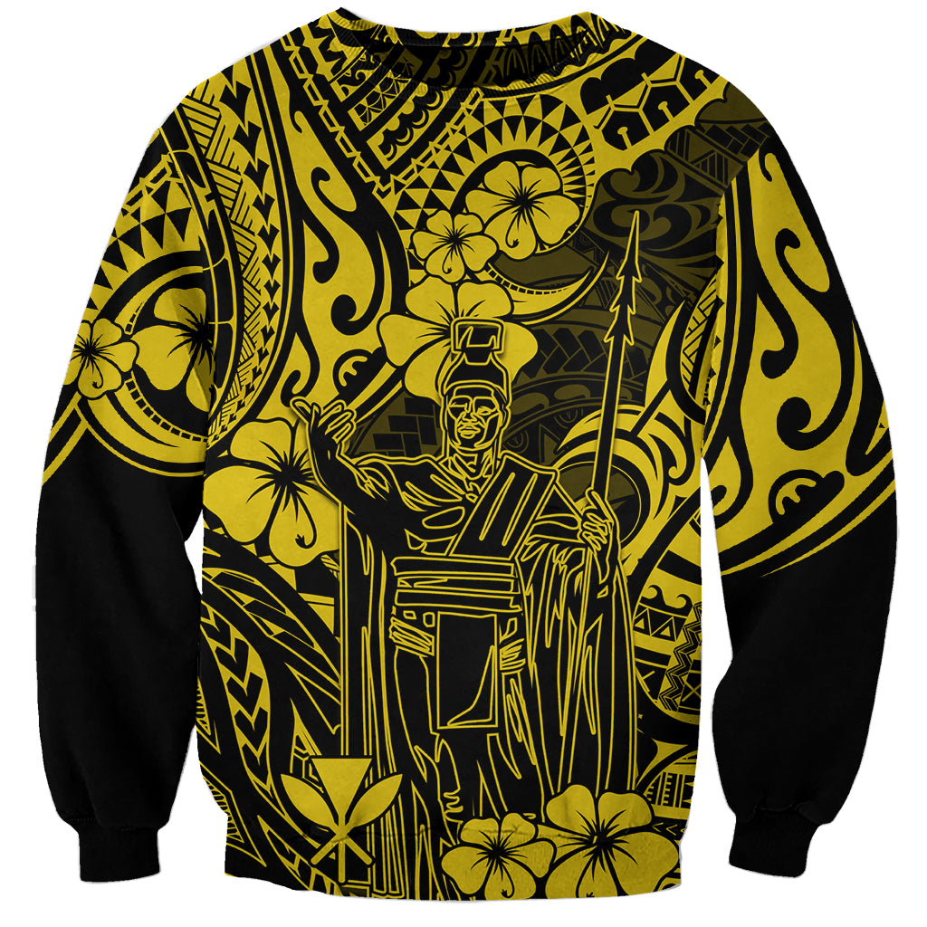 Hawaii King Kamehameha Sweatshirt Polynesian Pattern Yellow Version - Wonder Print Shop
