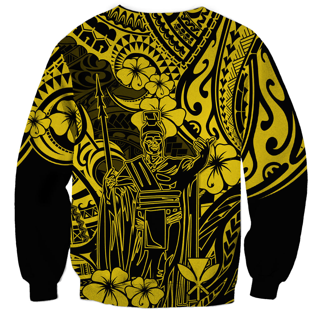 Hawaii King Kamehameha Sweatshirt Polynesian Pattern Yellow Version - Wonder Print Shop