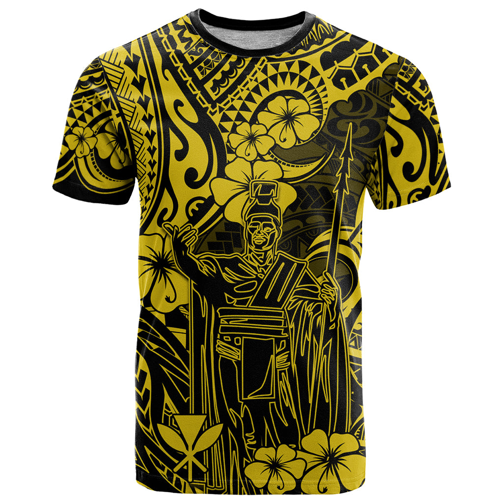 Hawaii King Kamehameha T Shirt Polynesian Pattern Yellow Version - Wonder Print Shop