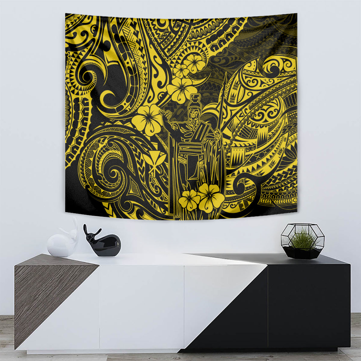 Hawaii King Kamehameha Tapestry Polynesian Pattern Yellow Version - Wonder Print Shop