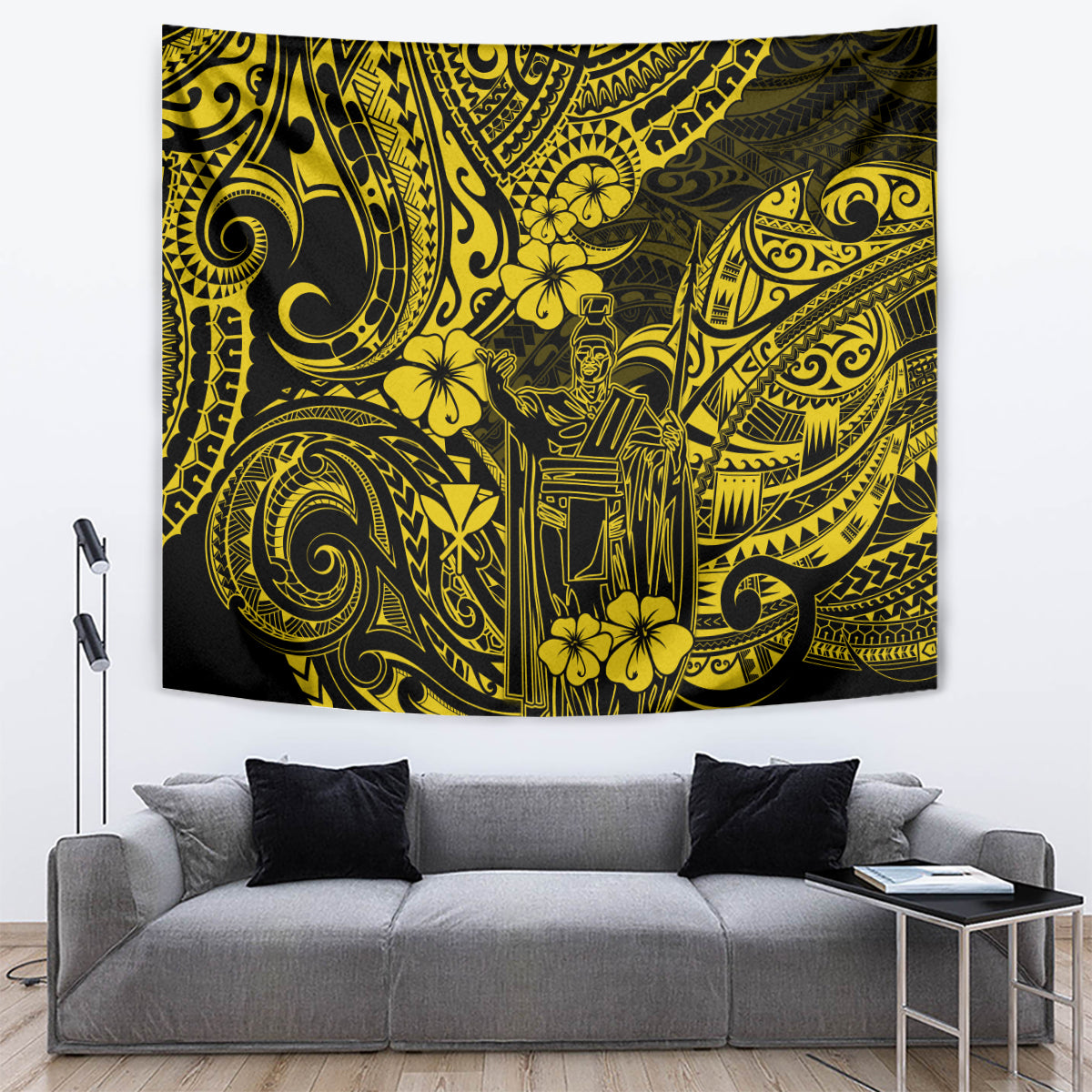 Hawaii King Kamehameha Tapestry Polynesian Pattern Yellow Version - Wonder Print Shop