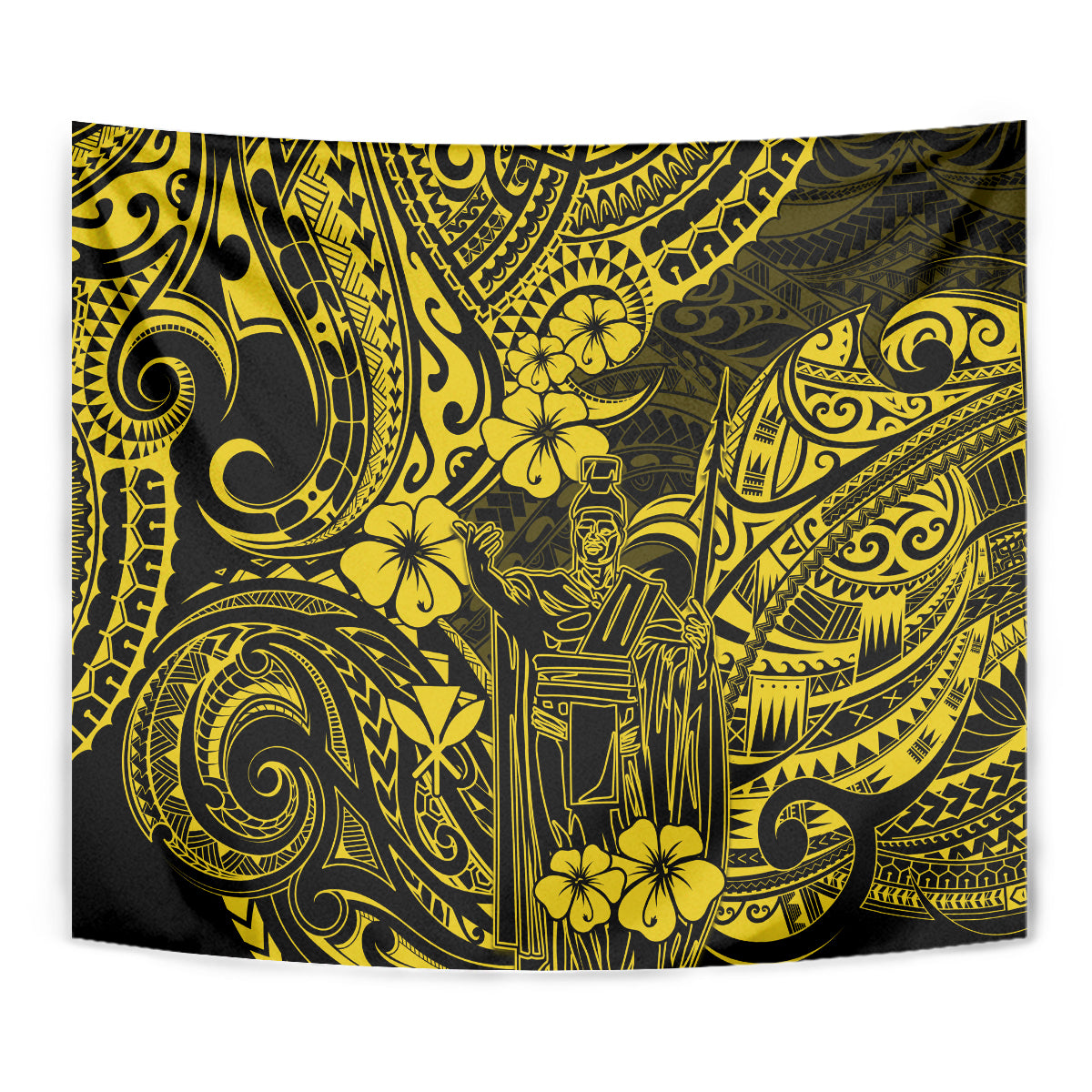 Hawaii King Kamehameha Tapestry Polynesian Pattern Yellow Version - Wonder Print Shop