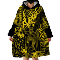 Hawaii King Kamehameha Wearable Blanket Hoodie Polynesian Pattern Yellow Version - Wonder Print Shop