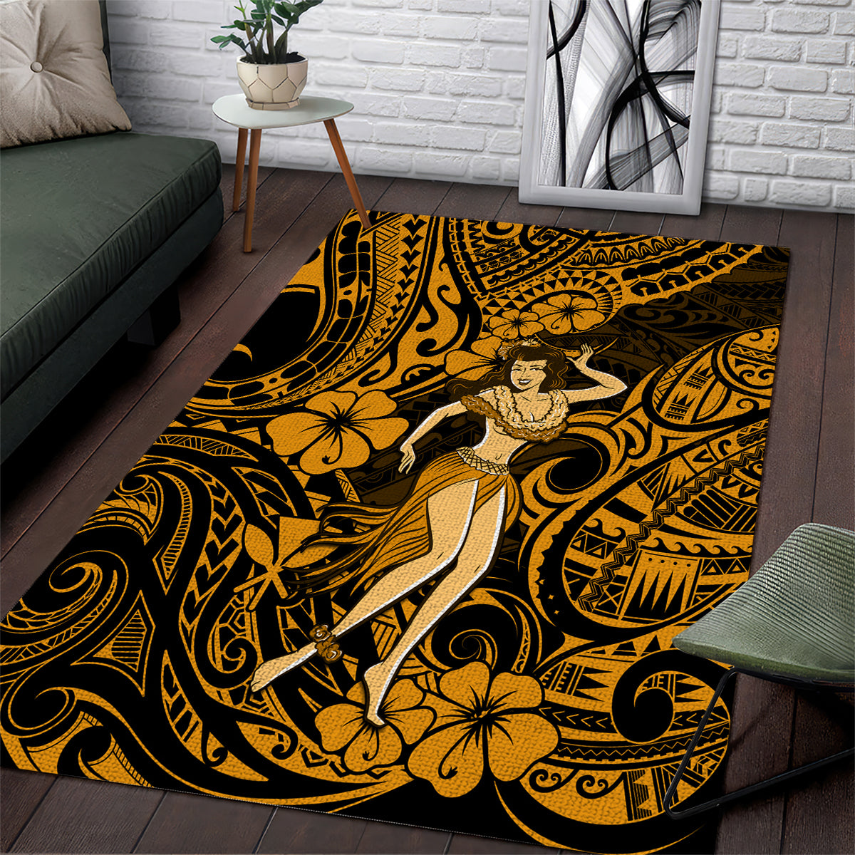 hawaii-hula-girl-area-rug-polynesian-pattern-gold-version