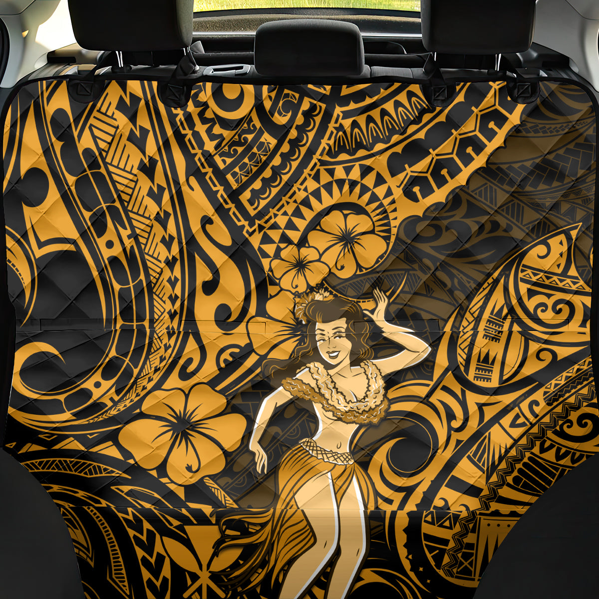 Hawaii Hula Girl Back Car Seat Cover Polynesian Pattern Gold Version - Wonder Print Shop