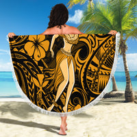 Hawaii Hula Girl Beach Blanket Polynesian Pattern Gold Version - Wonder Print Shop