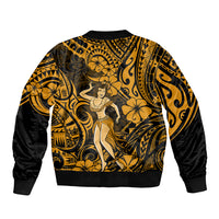 Hawaii Hula Girl Bomber Jacket Polynesian Pattern Gold Version - Wonder Print Shop