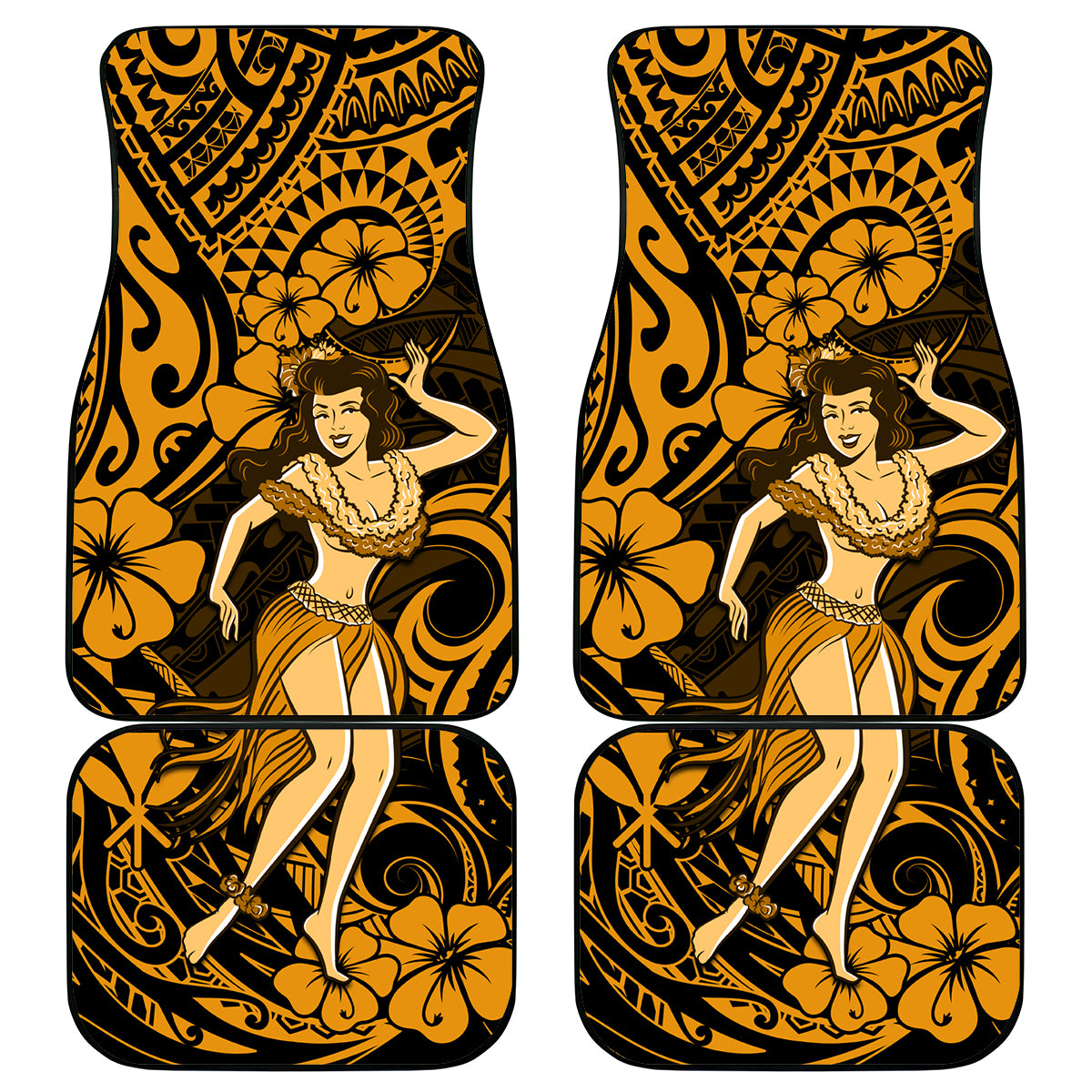 Hawaii Hula Girl Car Mats Polynesian Pattern Gold Version - Wonder Print Shop