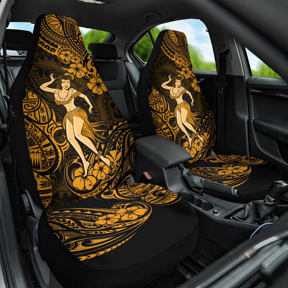 Hawaii Hula Girl Car Seat Cover Polynesian Pattern Gold Version - Wonder Print Shop
