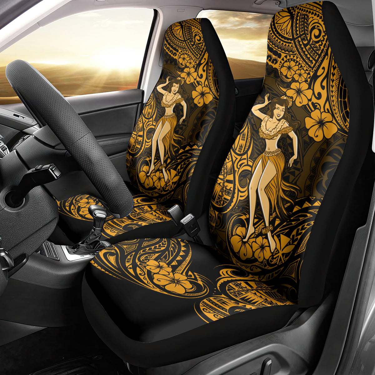 Hawaii Hula Girl Car Seat Cover Polynesian Pattern Gold Version - Wonder Print Shop