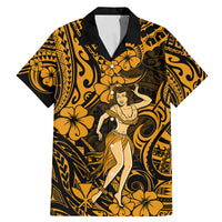 Hawaii Hula Girl Family Matching Mermaid Dress and Hawaiian Shirt Polynesian Pattern Gold Version - Wonder Print Shop