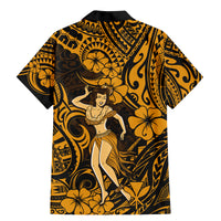 Hawaii Hula Girl Family Matching Mermaid Dress and Hawaiian Shirt Polynesian Pattern Gold Version - Wonder Print Shop