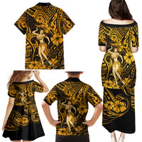 Hawaii Hula Girl Family Matching Puletasi Dress and Hawaiian Shirt Polynesian Pattern Gold Version - Wonder Print Shop