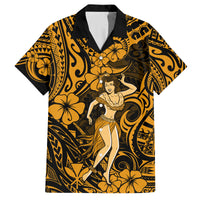 Hawaii Hula Girl Family Matching Tank Maxi Dress and Hawaiian Shirt Polynesian Pattern Gold Version - Wonder Print Shop