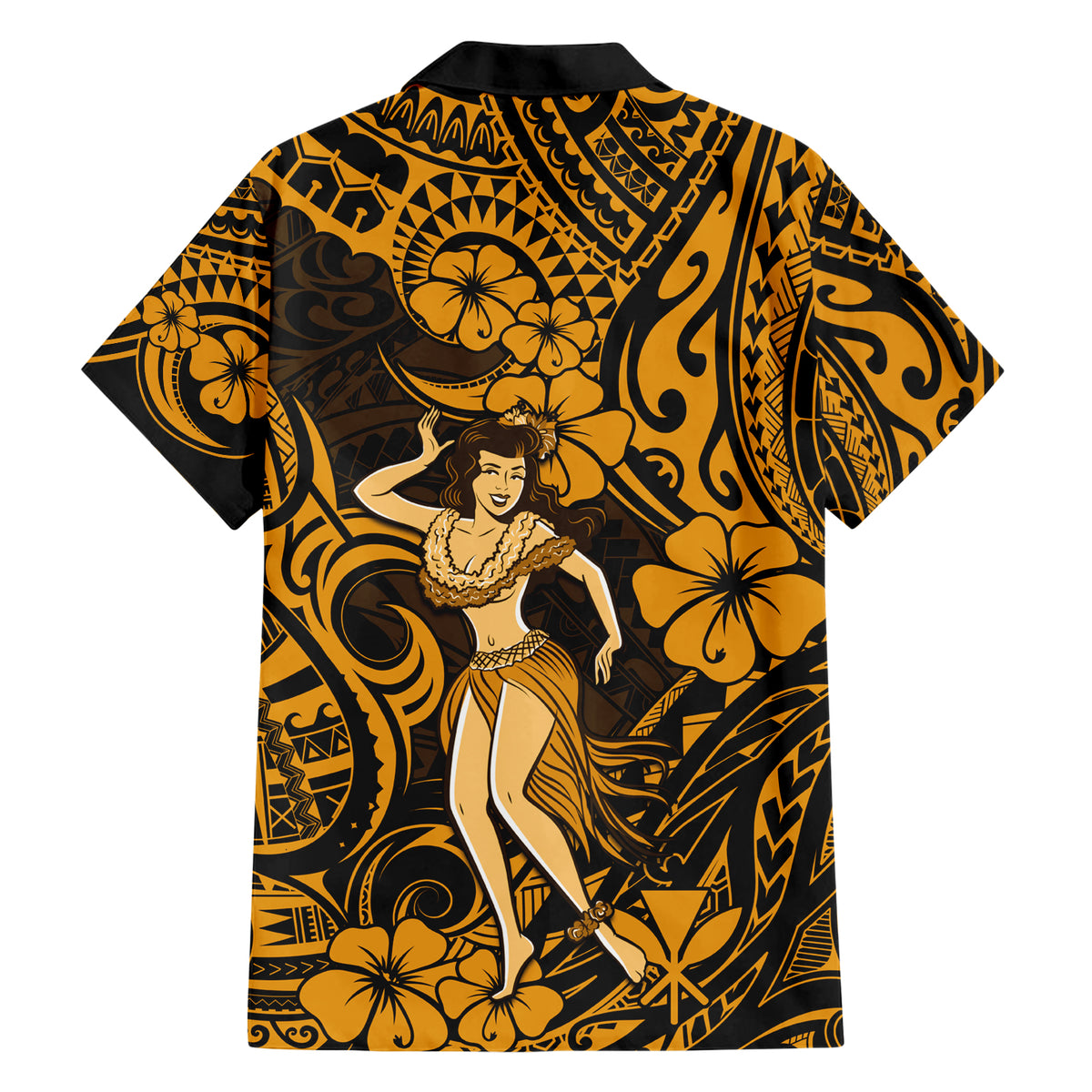 Hawaii Hula Girl Hawaiian Shirt Polynesian Pattern Gold Version - Wonder Print Shop