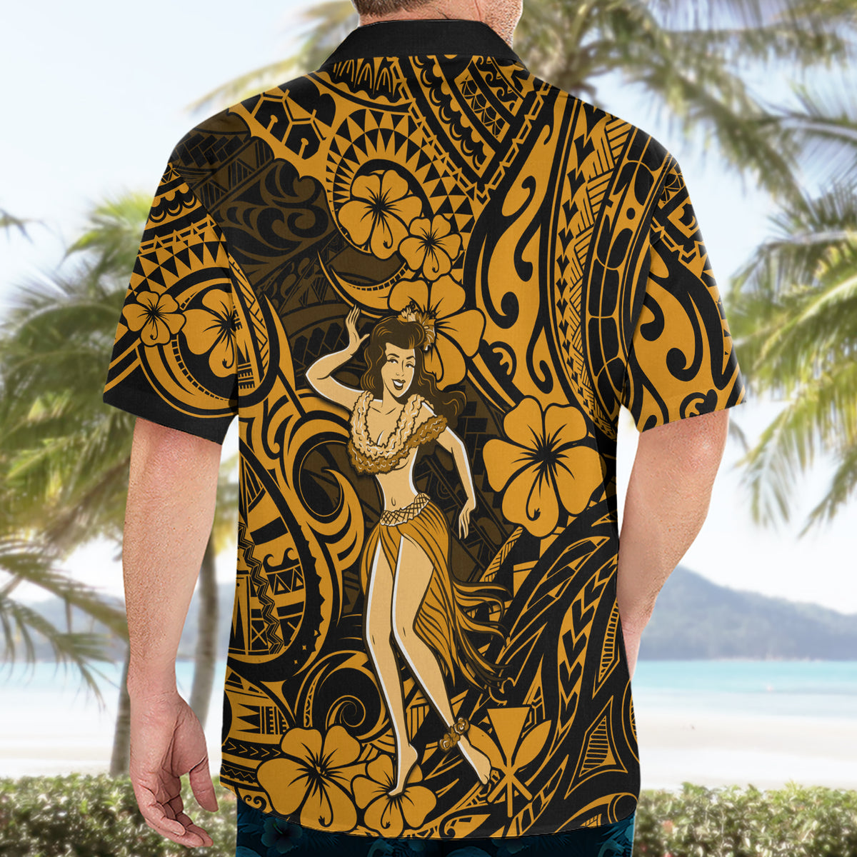 Hawaii Hula Girl Hawaiian Shirt Polynesian Pattern Gold Version - Wonder Print Shop