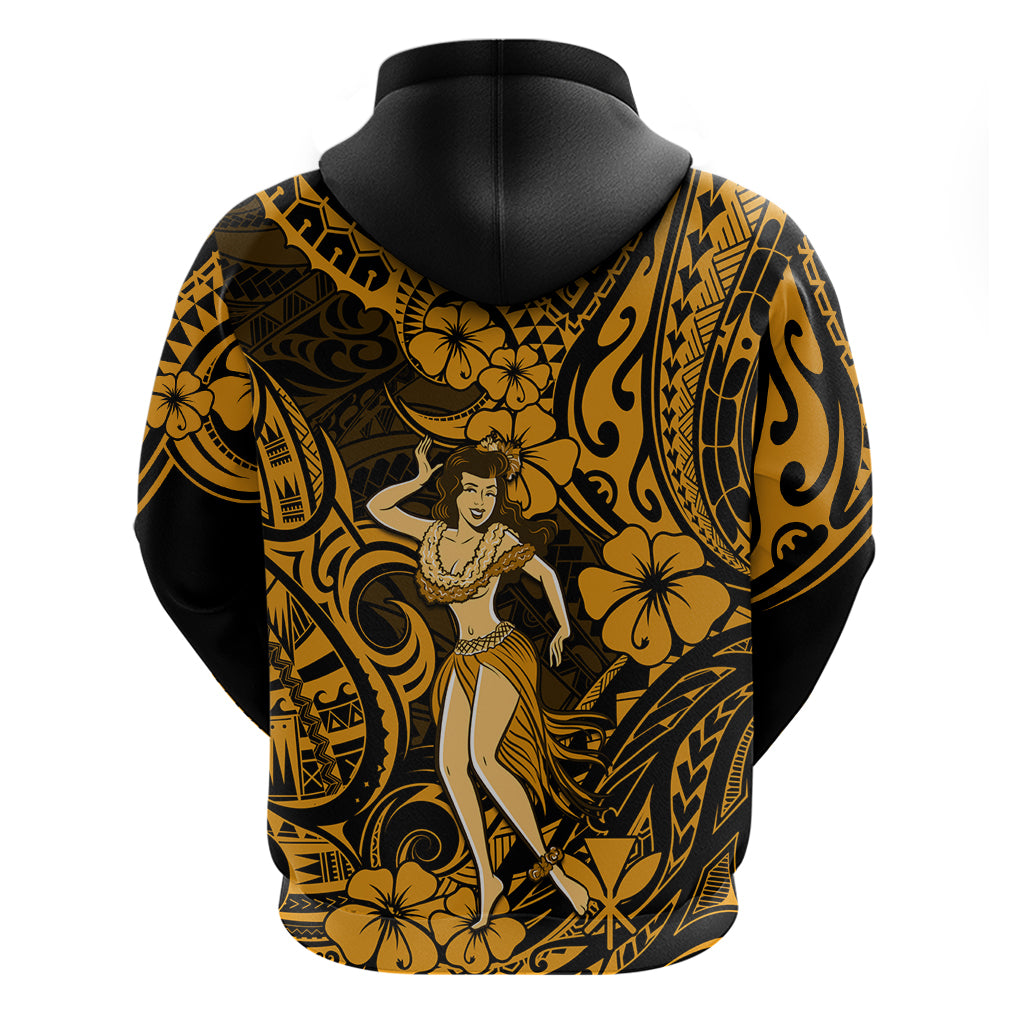 Hawaii Hula Girl Hoodie Polynesian Pattern Gold Version - Wonder Print Shop