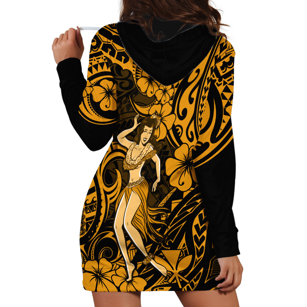 Hawaii Hula Girl Hoodie Dress Polynesian Pattern Gold Version - Wonder Print Shop