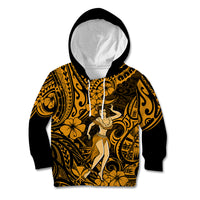 Hawaii Hula Girl Kid Hoodie Polynesian Pattern Gold Version - Wonder Print Shop