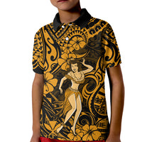 Hawaii Hula Girl Kid Polo Shirt Polynesian Pattern Gold Version - Wonder Print Shop