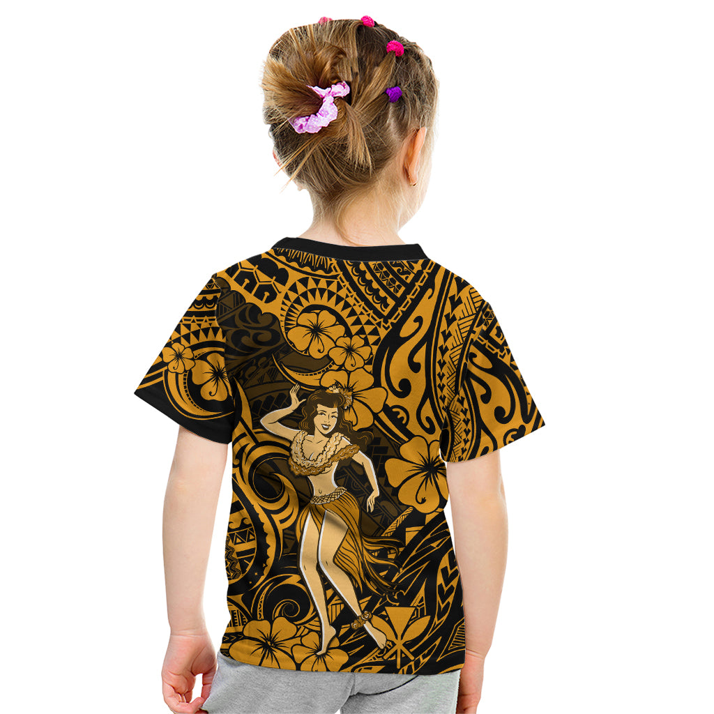 Hawaii Hula Girl Kid T Shirt Polynesian Pattern Gold Version - Wonder Print Shop