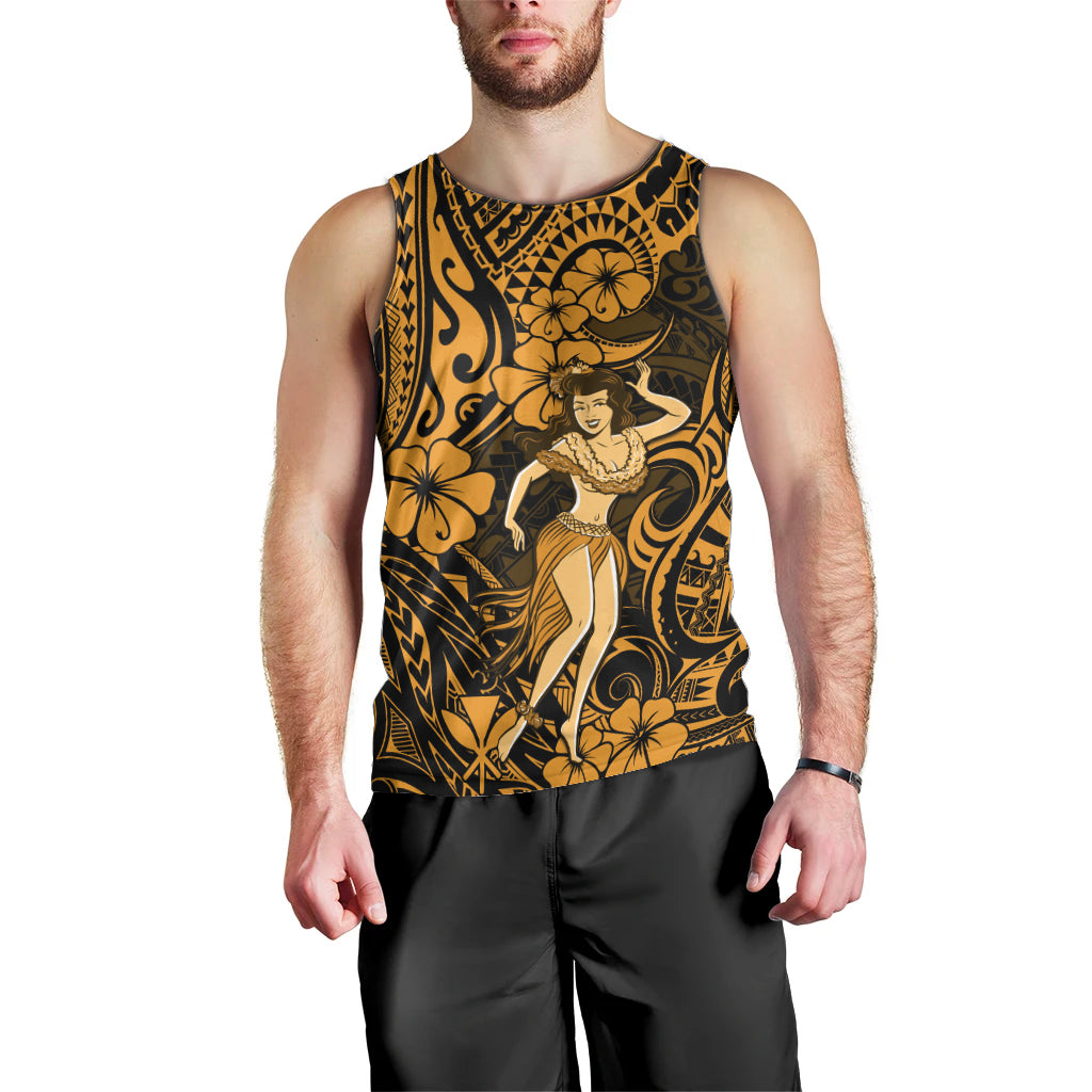 Hawaii Hula Girl Men Tank Top Polynesian Pattern Gold Version - Wonder Print Shop