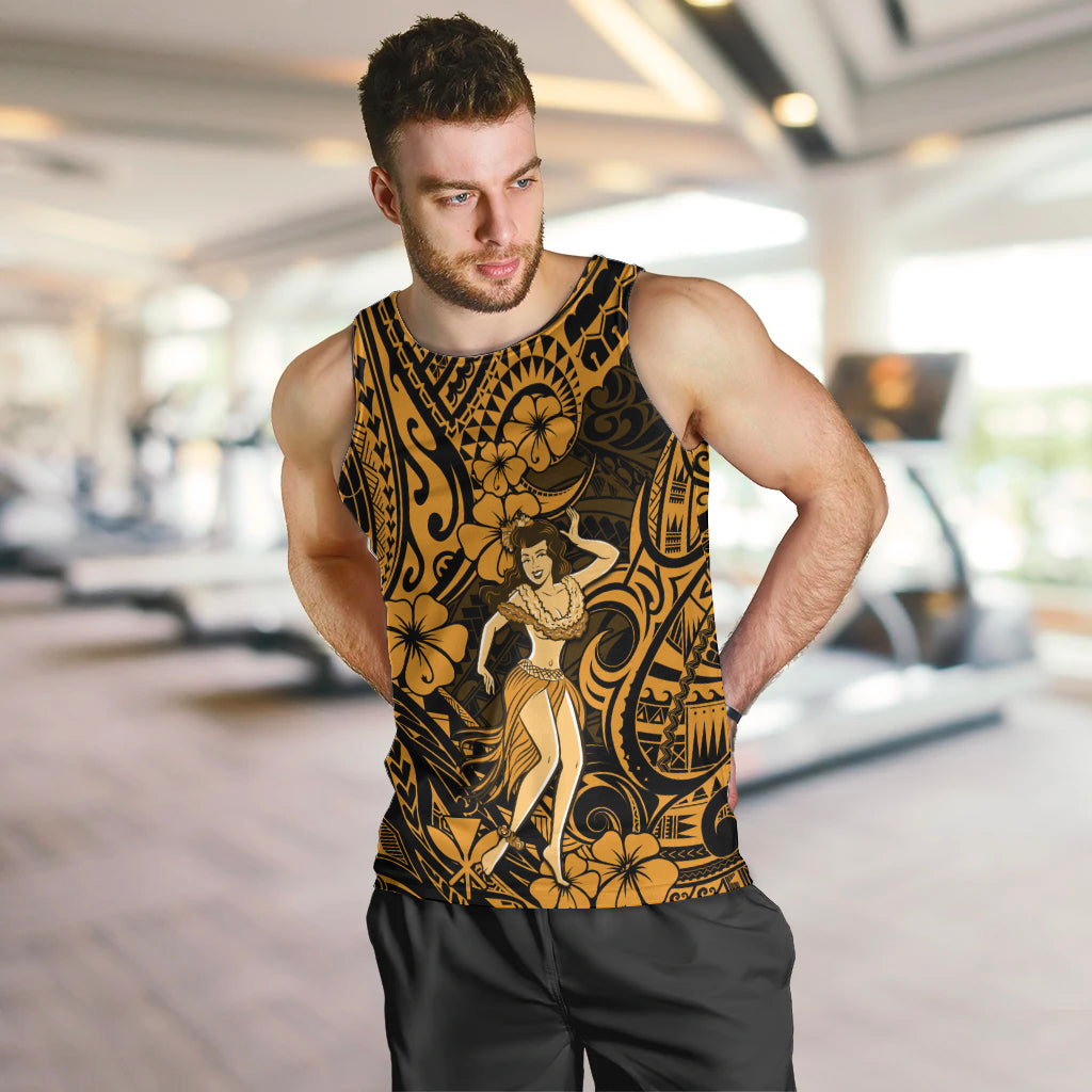 Hawaii Hula Girl Men Tank Top Polynesian Pattern Gold Version - Wonder Print Shop