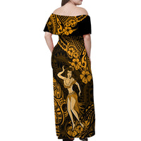 Hawaii Hula Girl Off Shoulder Maxi Dress Polynesian Pattern Gold Version - Wonder Print Shop