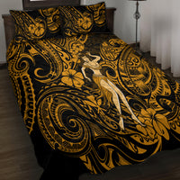 Hawaii Hula Girl Quilt Bed Set Polynesian Pattern Gold Version - Wonder Print Shop