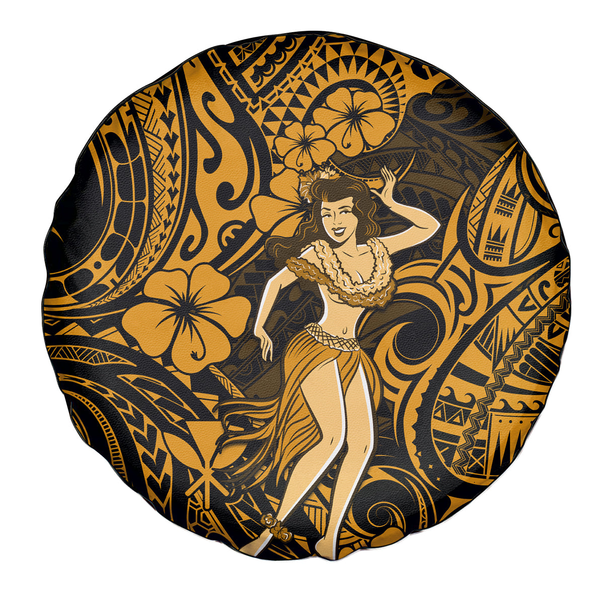 Hawaii Hula Girl Spare Tire Cover Polynesian Pattern Gold Version - Wonder Print Shop