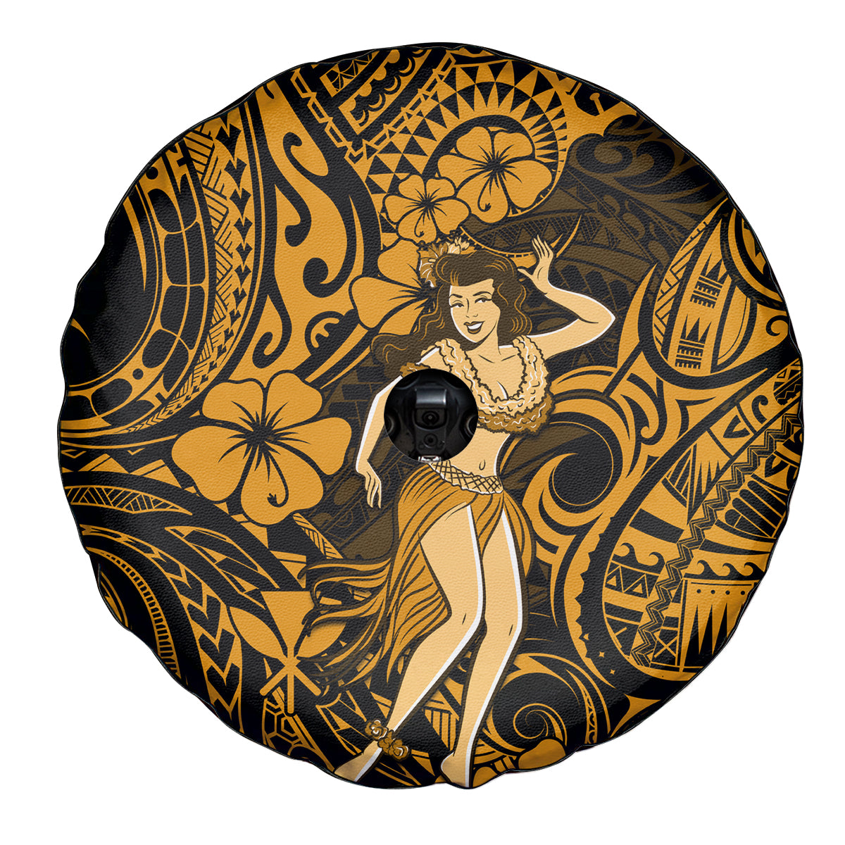 Hawaii Hula Girl Spare Tire Cover Polynesian Pattern Gold Version - Wonder Print Shop