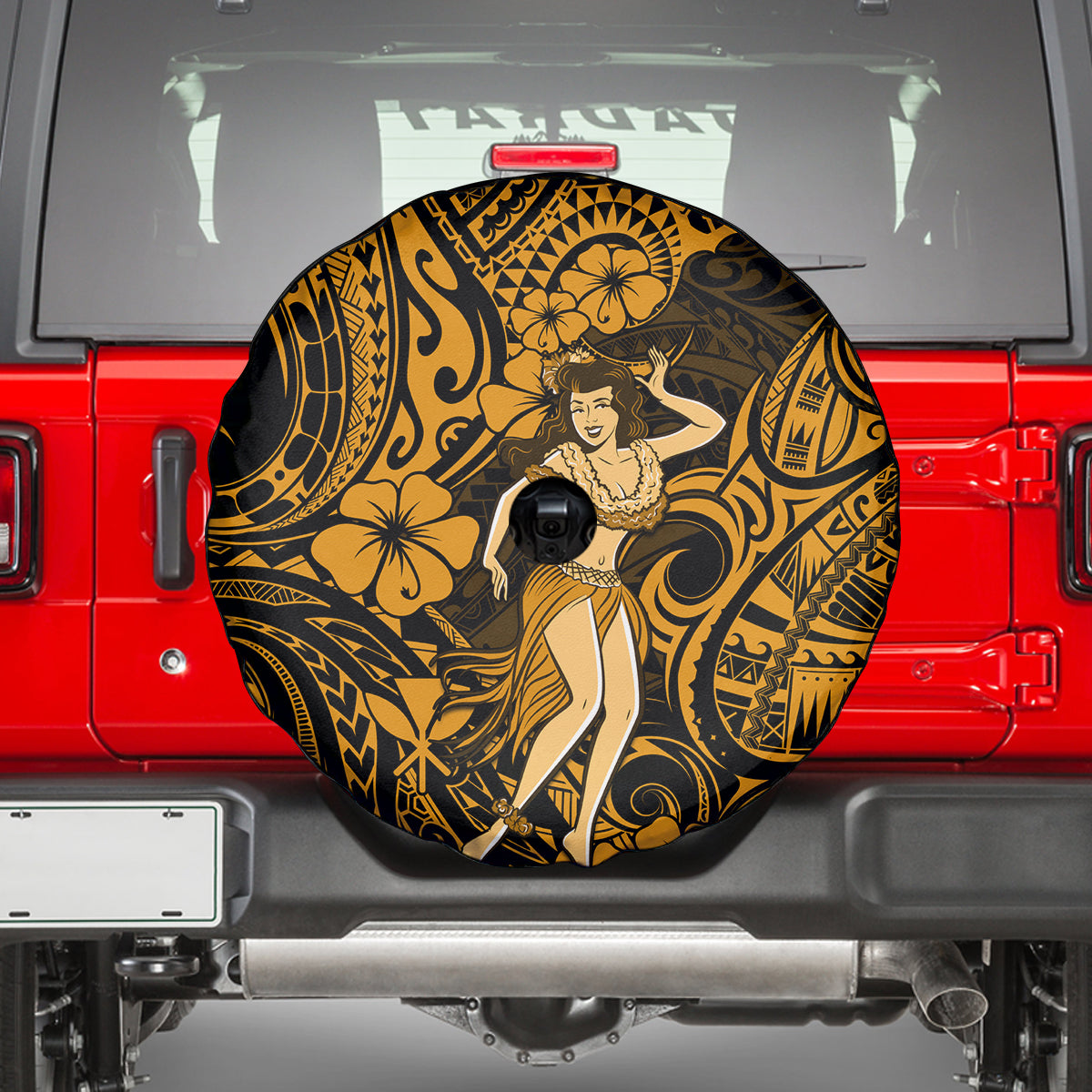 Hawaii Hula Girl Spare Tire Cover Polynesian Pattern Gold Version - Wonder Print Shop