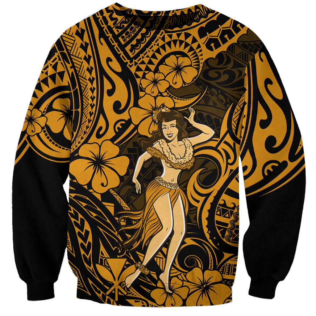Hawaii Hula Girl Sweatshirt Polynesian Pattern Gold Version - Wonder Print Shop