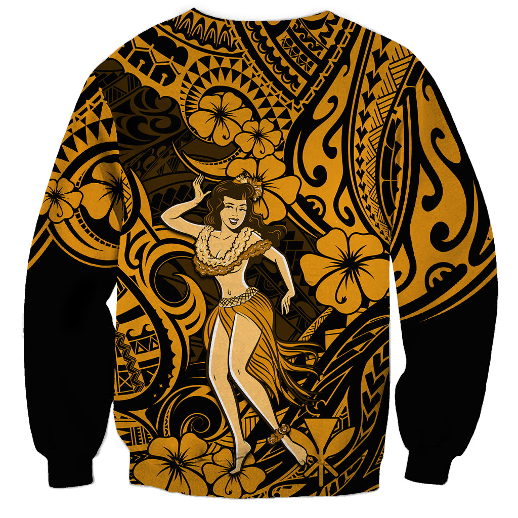Hawaii Hula Girl Sweatshirt Polynesian Pattern Gold Version - Wonder Print Shop