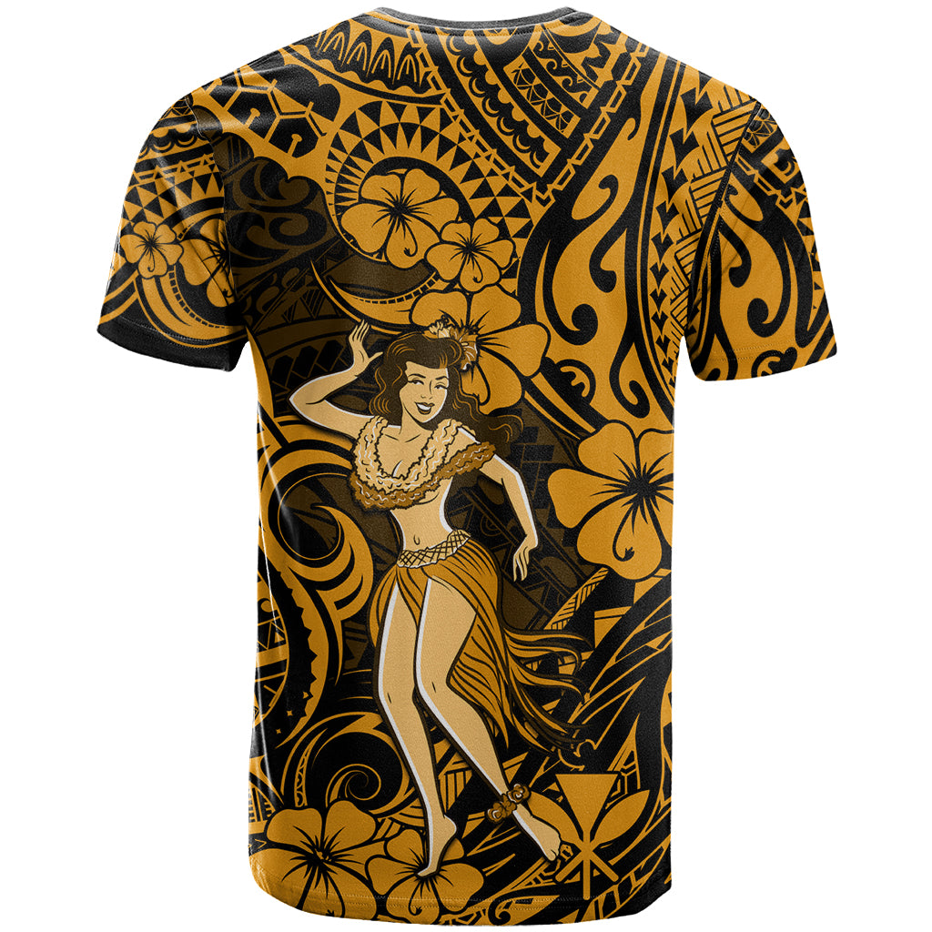 Hawaii Hula Girl T Shirt Polynesian Pattern Gold Version - Wonder Print Shop