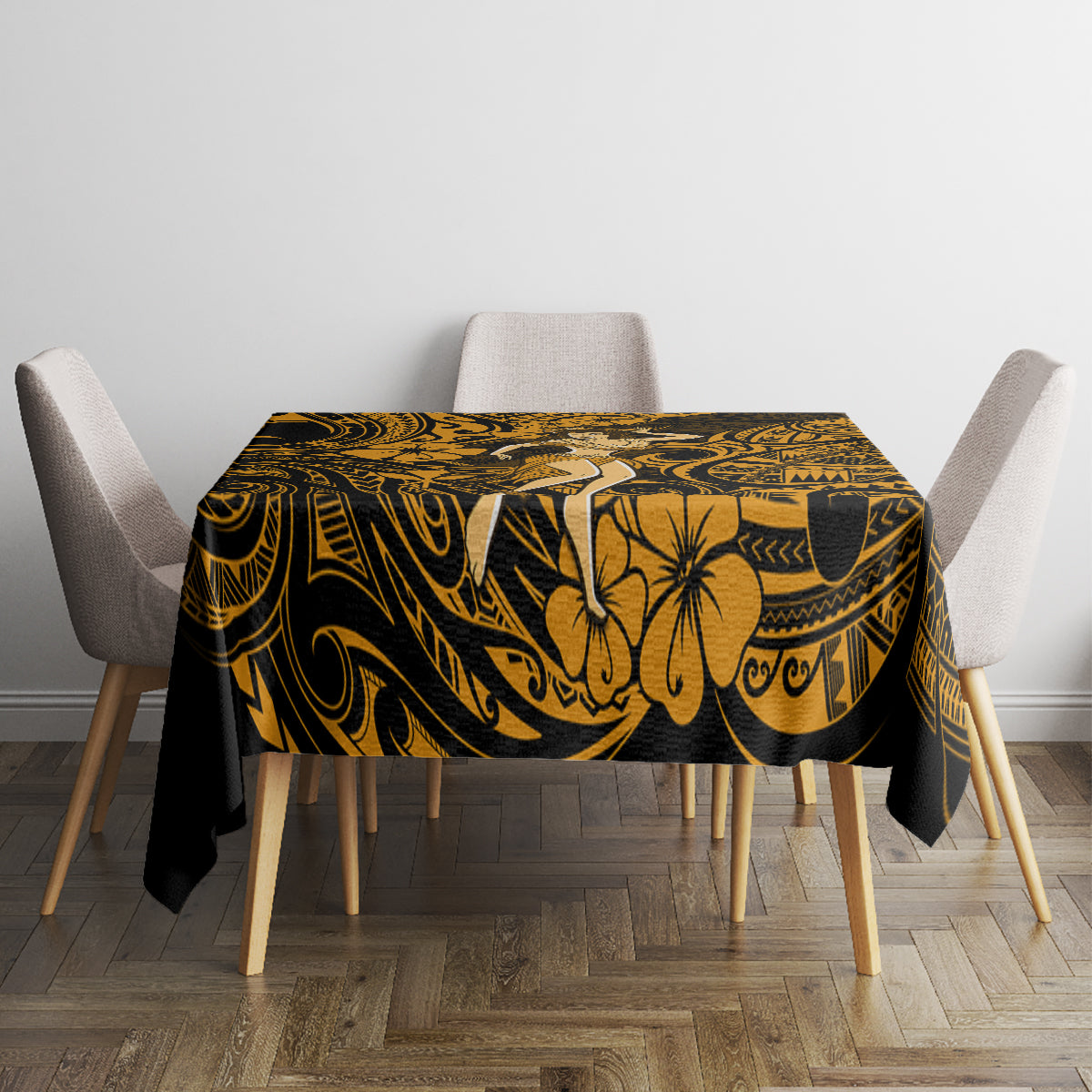 Hawaii Hula Girl Tablecloth Polynesian Pattern Gold Version - Wonder Print Shop