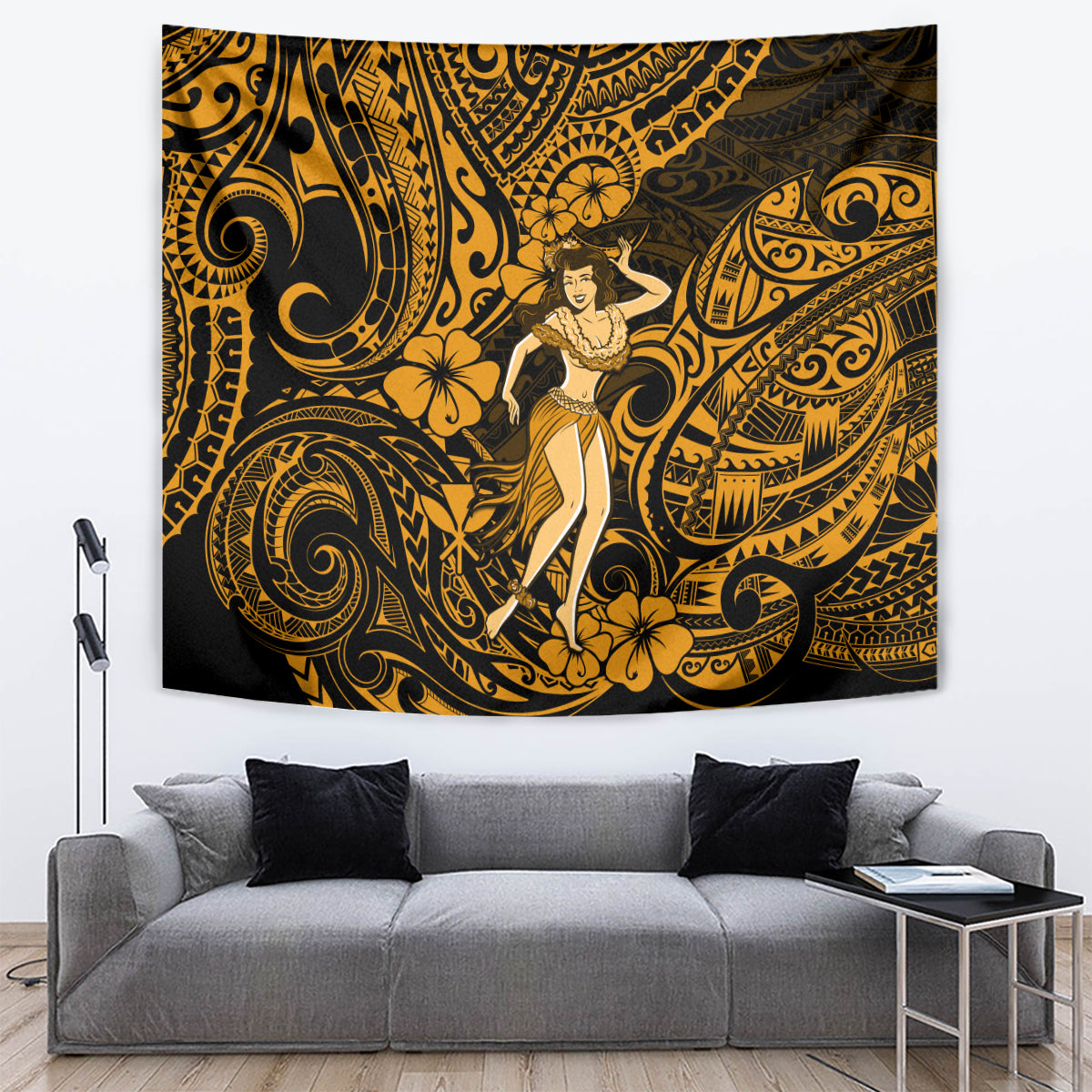 Hawaii Hula Girl Tapestry Polynesian Pattern Gold Version - Wonder Print Shop