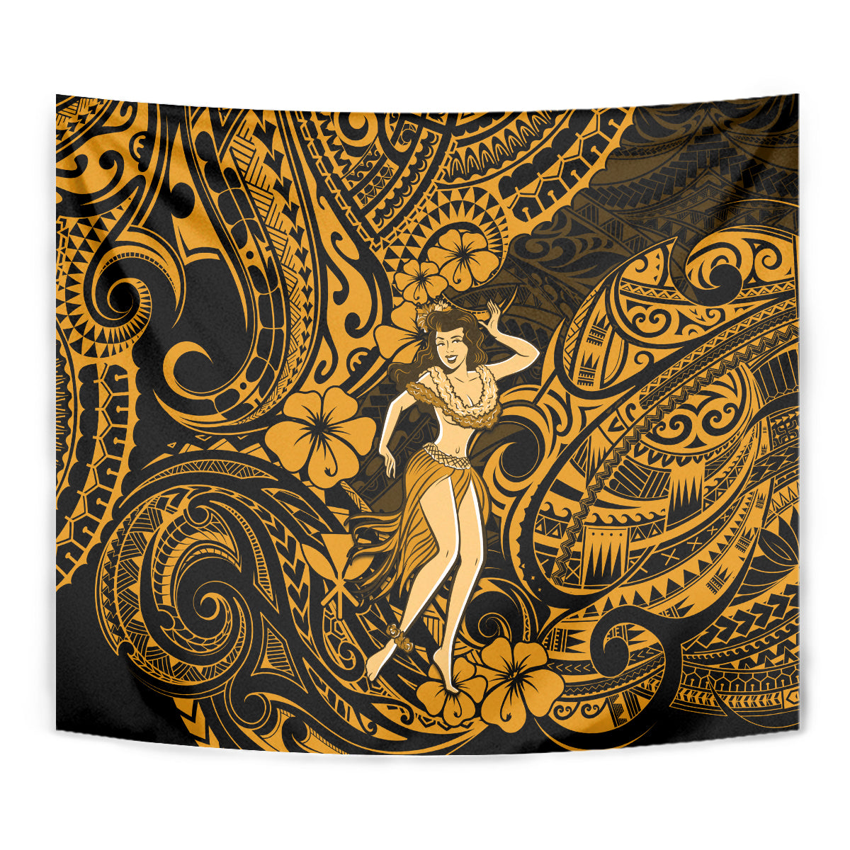 Hawaii Hula Girl Tapestry Polynesian Pattern Gold Version - Wonder Print Shop