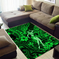 Hawaii Hula Girl Area Rug Polynesian Pattern Green Version - Wonder Print Shop