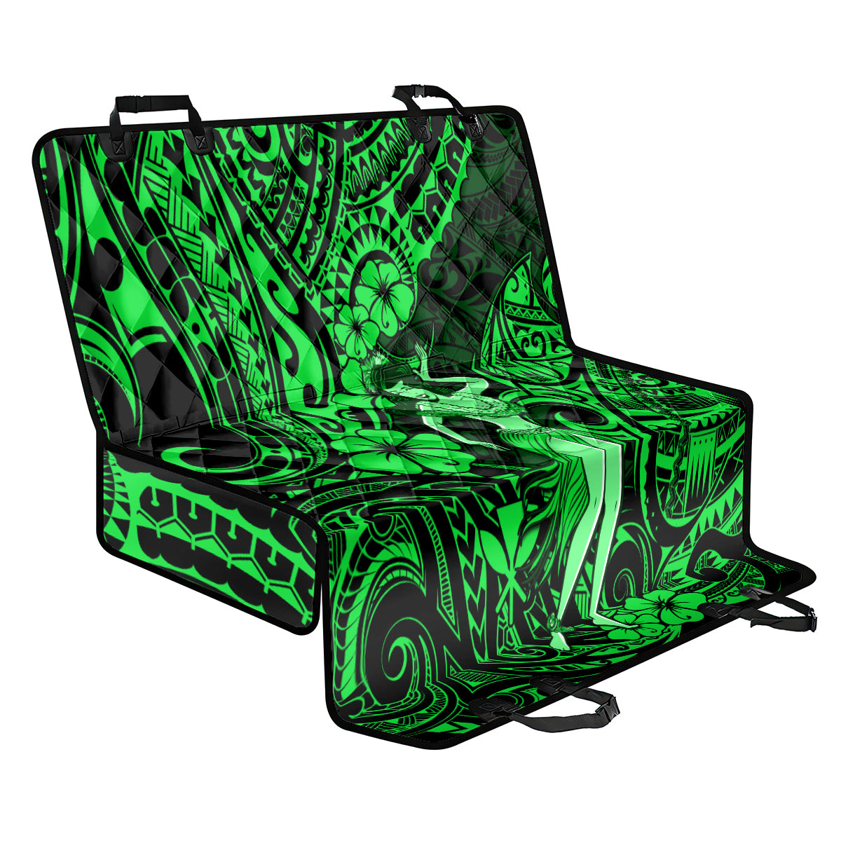 Hawaii Hula Girl Back Car Seat Cover Polynesian Pattern Green Version - Wonder Print Shop