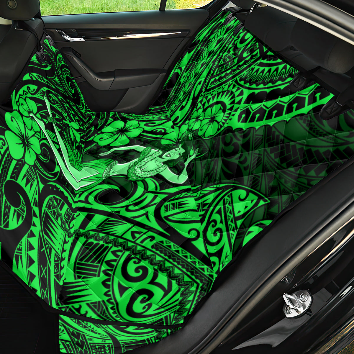 Hawaii Hula Girl Back Car Seat Cover Polynesian Pattern Green Version - Wonder Print Shop