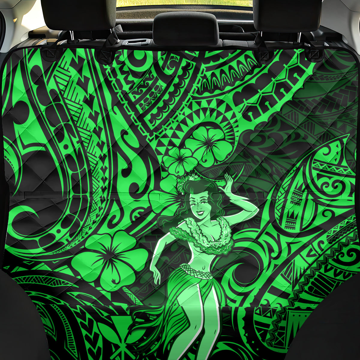Hawaii Hula Girl Back Car Seat Cover Polynesian Pattern Green Version - Wonder Print Shop