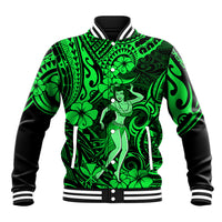 Hawaii Hula Girl Baseball Jacket Polynesian Pattern Green Version - Wonder Print Shop