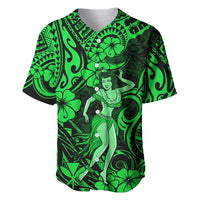 Hawaii Hula Girl Baseball Jersey Polynesian Pattern Green Version - Wonder Print Shop