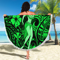 Hawaii Hula Girl Beach Blanket Polynesian Pattern Green Version - Wonder Print Shop