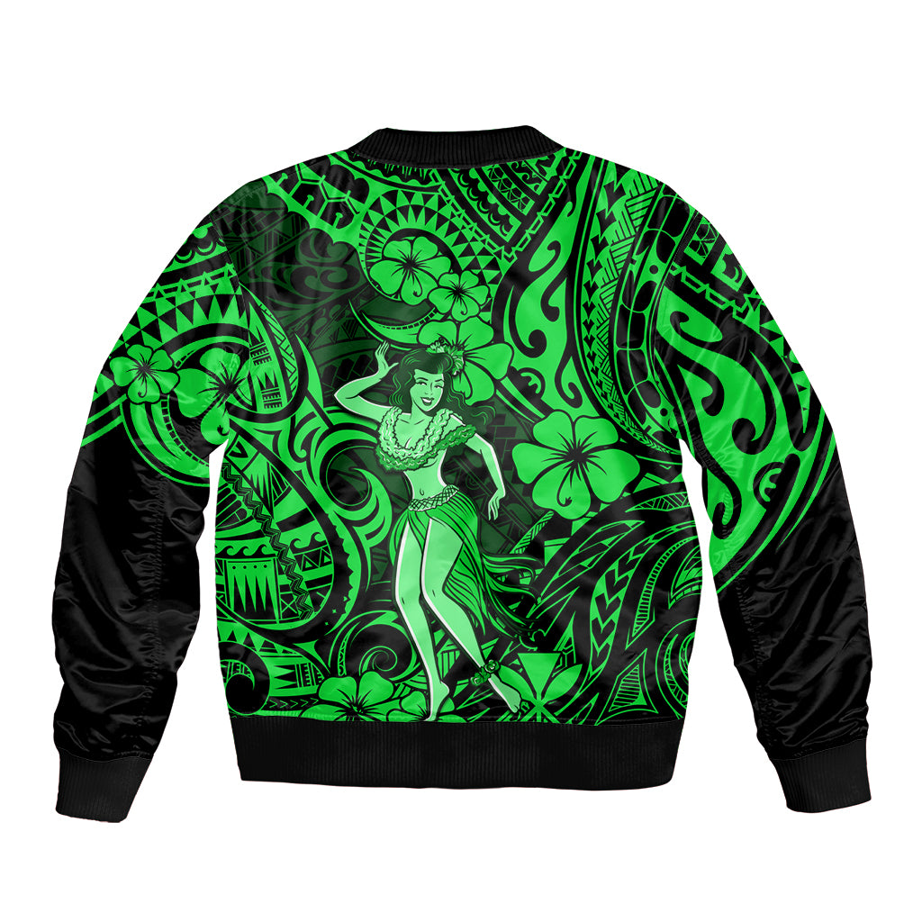 Hawaii Hula Girl Bomber Jacket Polynesian Pattern Green Version - Wonder Print Shop