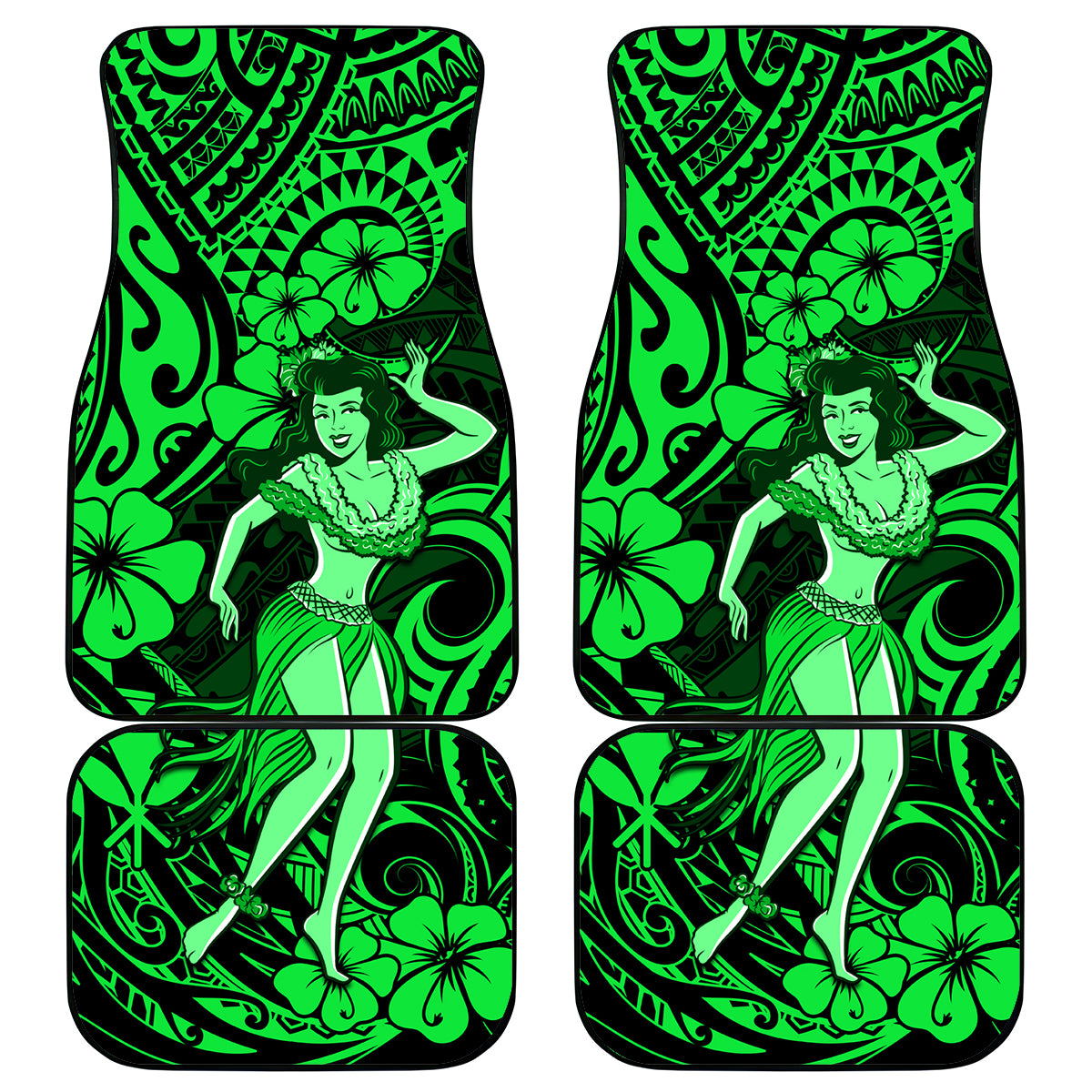 Hawaii Hula Girl Car Mats Polynesian Pattern Green Version - Wonder Print Shop